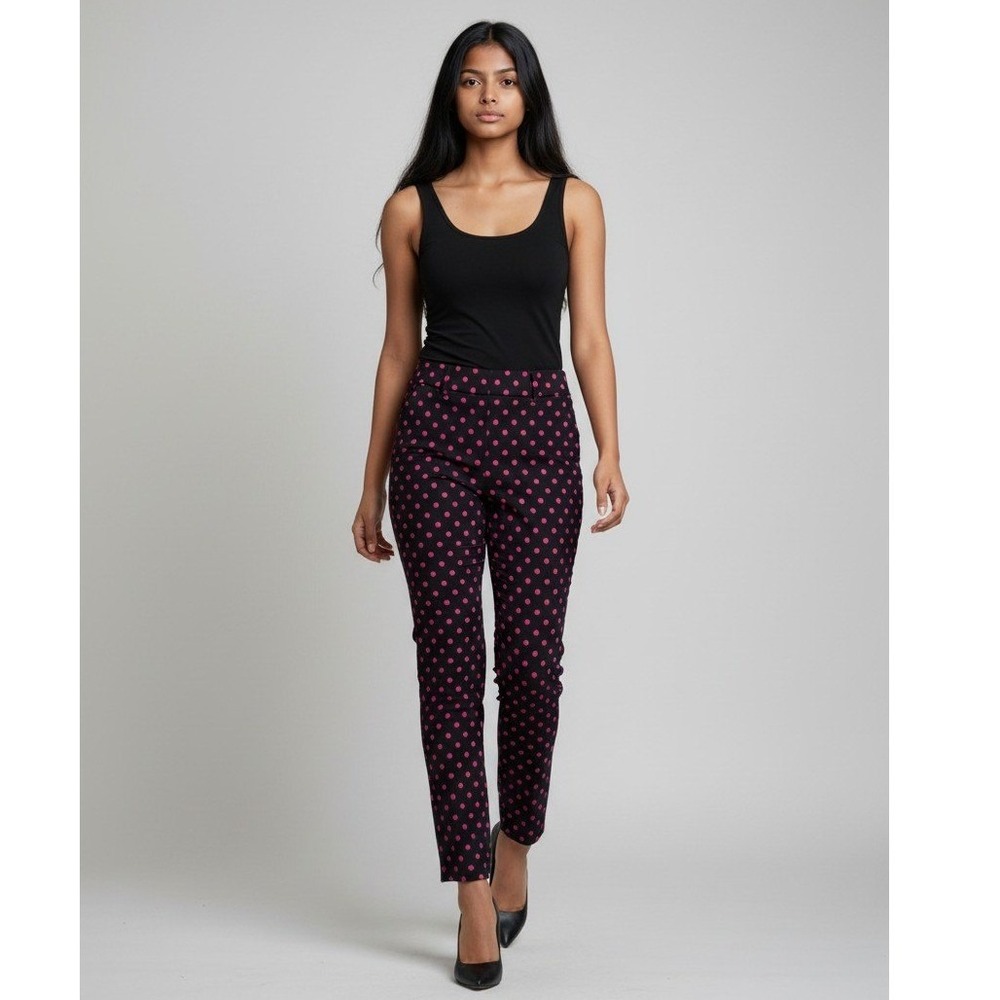 Jules &‎ Leopold Black/Pink Polka Dot Pull On Slim Leg Dress Pants Women's Small